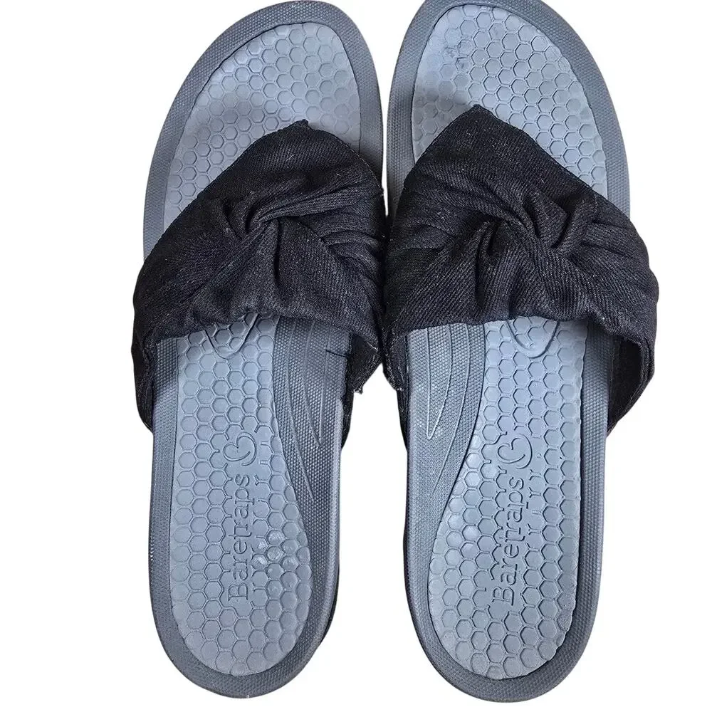 Baretraps Dianna Rebound Technology Thong Sandals Black Bow Tie Comfy EUC Sz 10